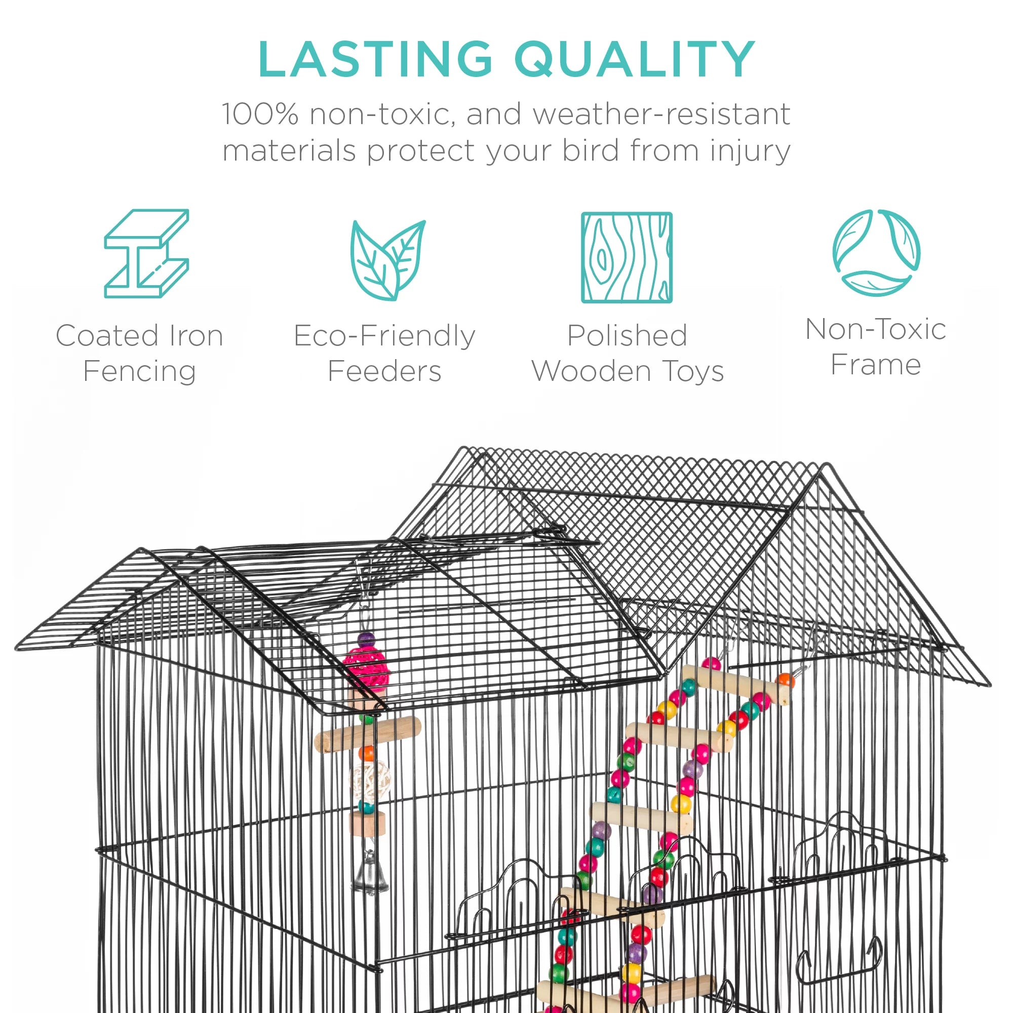 36In Indoor/Outdoor Iron Bird Cage for Parrot, Lovebird W/ Removable Tray, 4 Feeders, 2 Toys