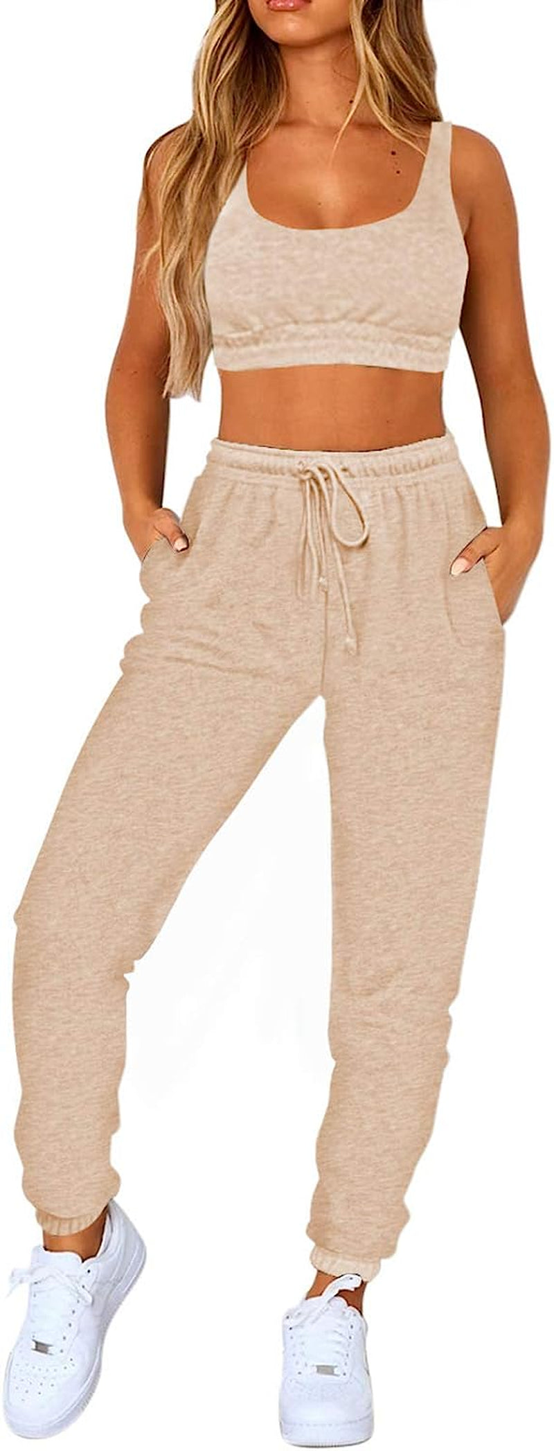 Women Sweatsuits Bra and Sweatpants Set 2 Pieces Jogger Tracksuit