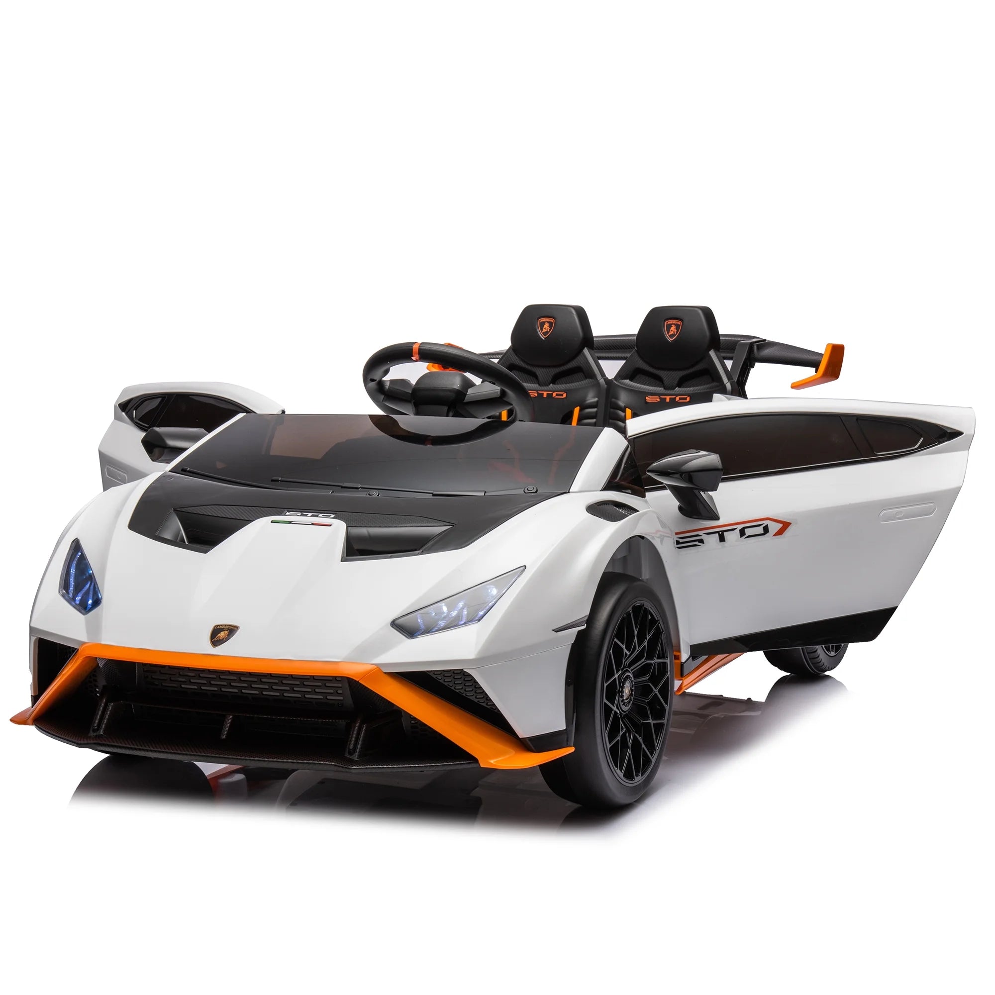 Lamborghini 24 V Ride on Sports Car with Remote Control, Licensed Lamborghini STO Battery Powered Ride on Toy Cars W/Dynamic Music/360° Spin/Drift/Bluetooth/Led Light, Electric Car for Kids 3-8, White