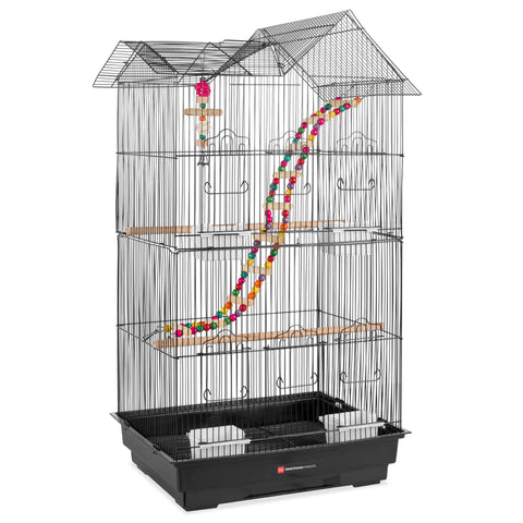 36In Indoor/Outdoor Iron Bird Cage for Parrot, Lovebird W/ Removable Tray, 4 Feeders, 2 Toys