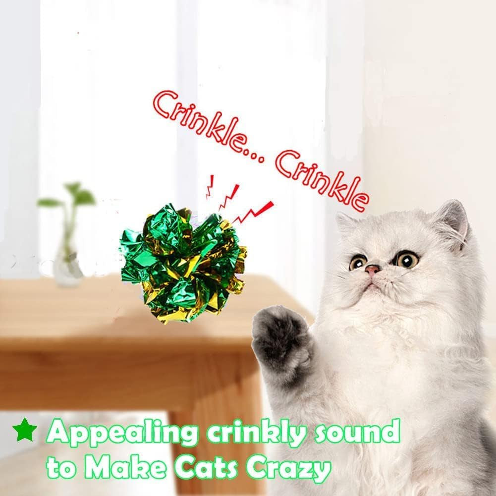 Mylar Crinkle Balls Cat Toys Interactive Crinkle Cat Toy Balls Independent Pet Kitten Cat Toys for Fat Cats Kittens Exercise, Soft and Right Size (6 Pack)