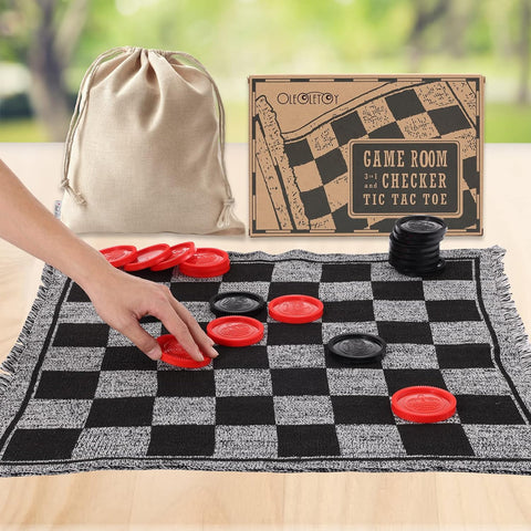 Super Tic Tac Toe and Giant Checkers Set Board Game with 24 Checker Pieces Reversible Rug, Classic Indoor and Outdoor Activity for Kids and Adults, Best for Camping, Backyard, or Lawn Game