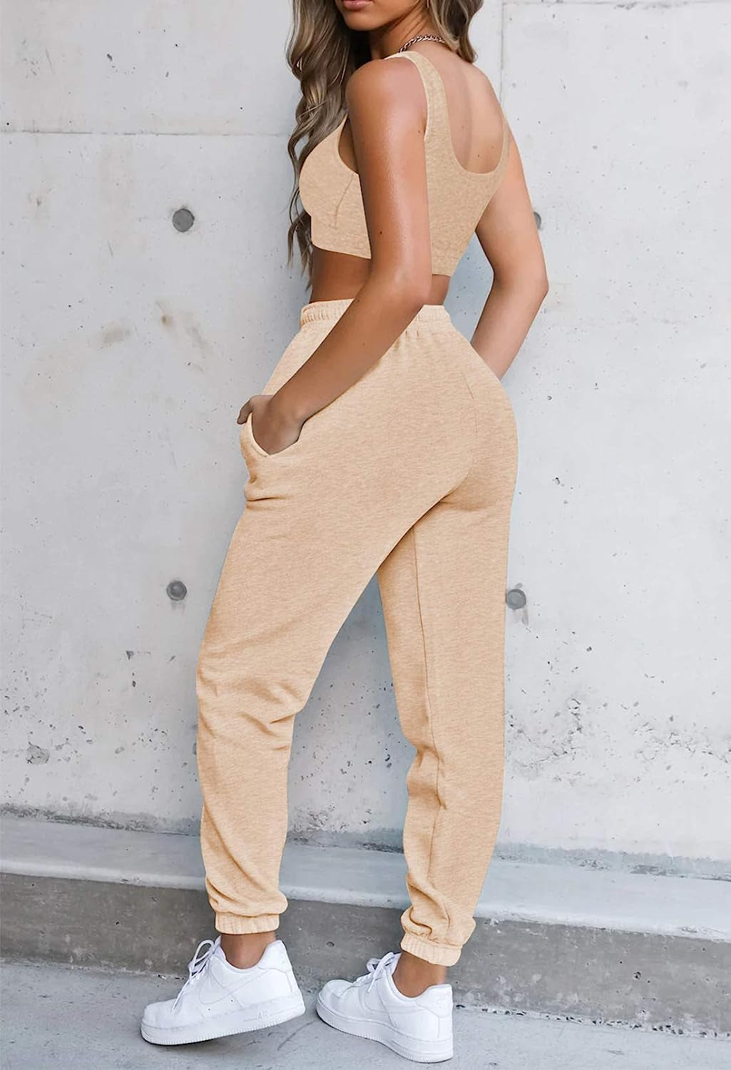 Women Sweatsuits Bra and Sweatpants Set 2 Pieces Jogger Tracksuit