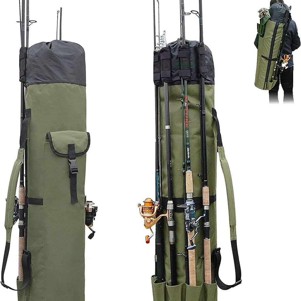 Fishing Pole Bag with Rod Holder Fishing Rod Bag Carrier Case 5 Poles Waterproof Travel Case Fishing Tackle Box Storage Bag Durable Fishing Gear Organizer Fishing Gift for Men