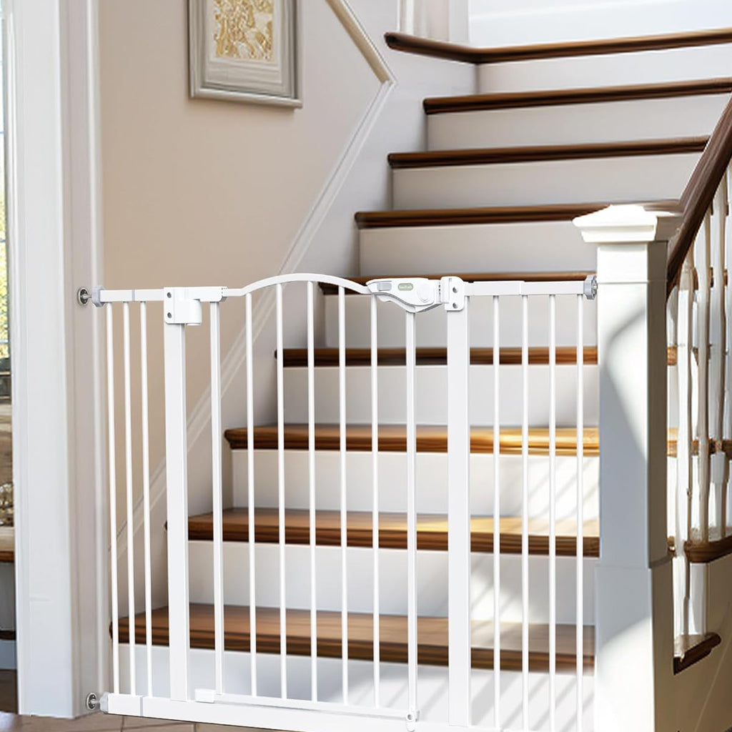 29-39.6" Baby Gate for Pets, Auto Close Both Sides Dog Gate with One-Hand Opening, 30" Tall Safety Gates for Stairs, Hallways, Bedrooms, Wall Pressure Mount No Drill, White