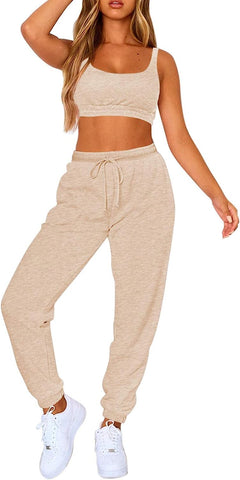 Women Sweatsuits Bra and Sweatpants Set 2 Pieces Jogger Tracksuit