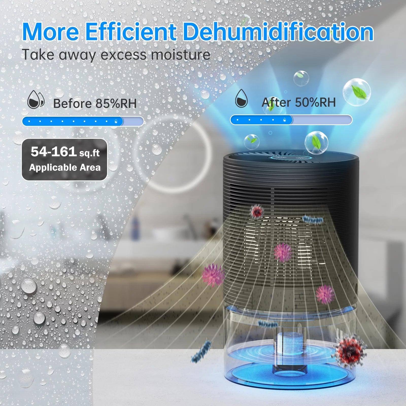 Small Dehumidifiers for Bedroom 27Oz with Auto-Off,7 Colors LED Light up to 215 Sq.Ft-Black